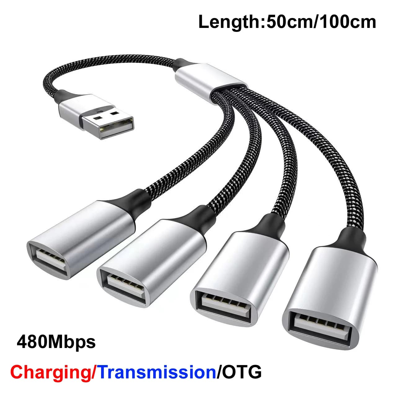 0.5m/1m USB 4 porte HUB OTG Adattatore Trasnfer dati Caricatore del telefono Extender Cavo di prolunga USB per PC Tastiera portatile, mouse