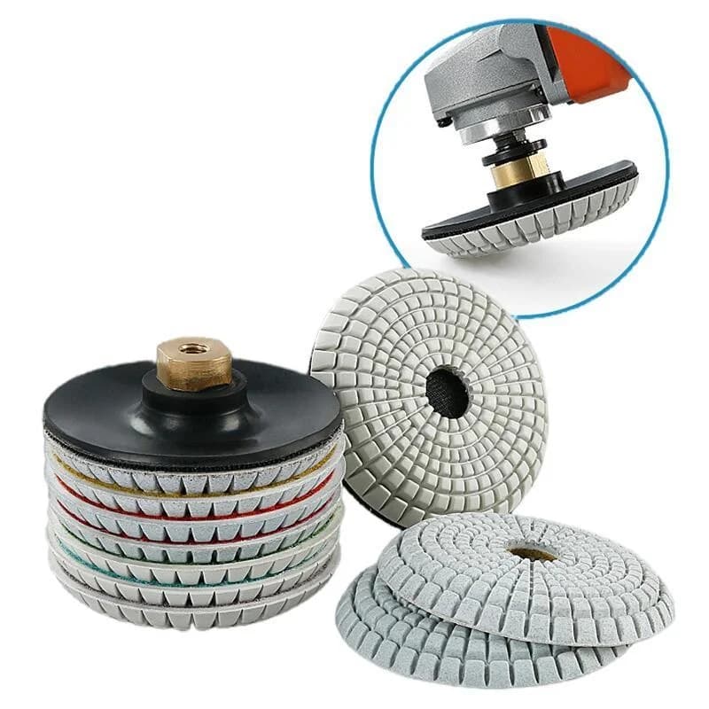 7PCS 4 "100mm Kit di tamponi per lucidatura convessi Dischi per molatura in marmo di pietra di granito a forma di ciotola bagnata con supporto in gomma