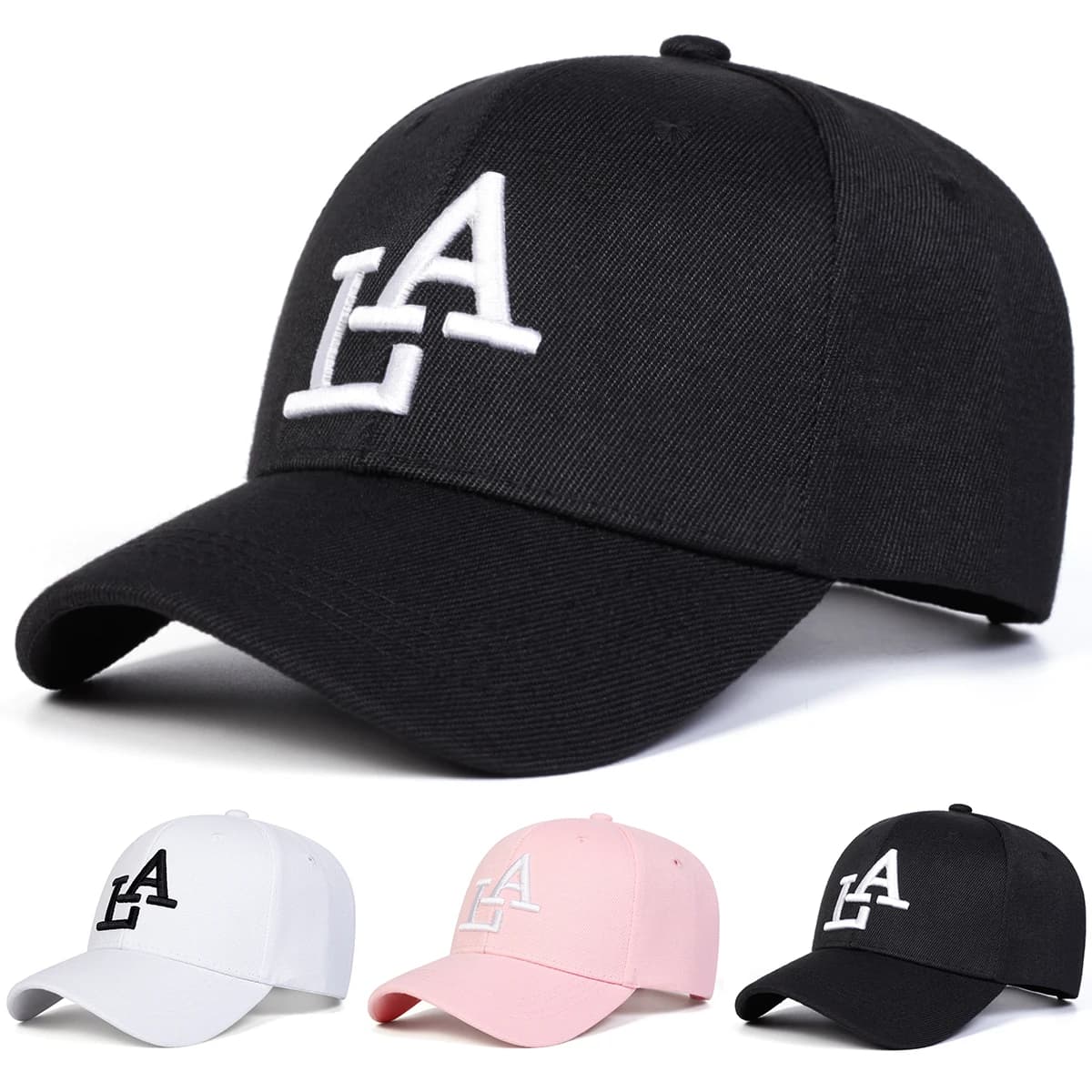 Cappellini da Baseball Unisex con Ricamo LA, Regolabili per Primavera e Autunno, Cappelli Casual da Esterno, Protezione Solare, Cappello Sportivo