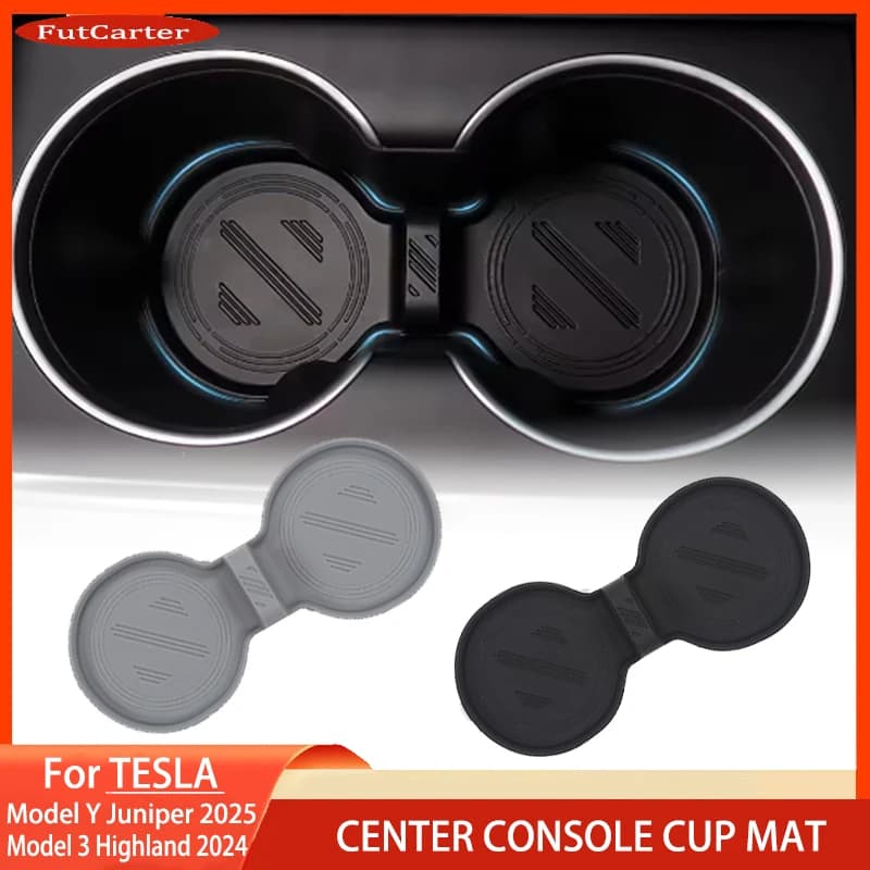 Per Tesla ModelY Juniper Model3 Highland Tappetino per tazza d'acqua Tappetino per tazza in silicone con controllo centrale Accessorio interno antiscivolo impermeabile