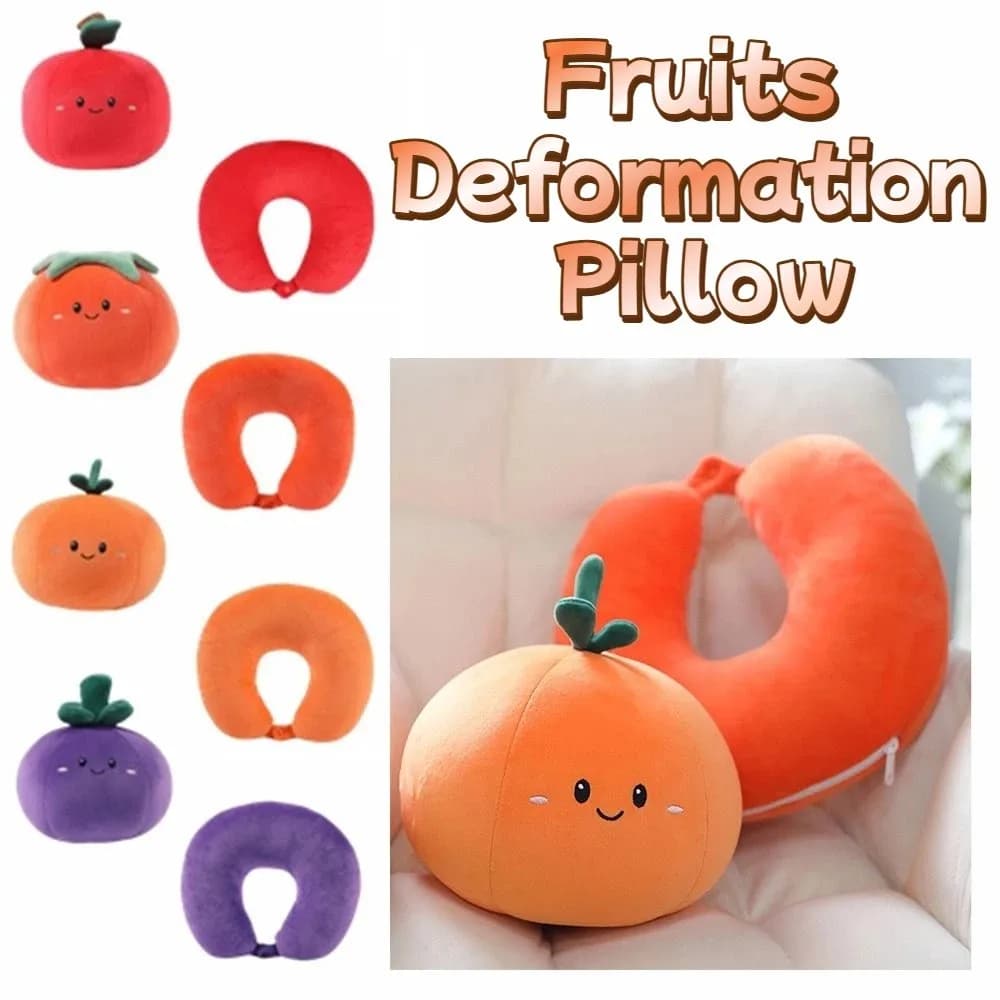 Cuscino Multifunzionale 2 in 1 a Forma di U, Morbido Cuscino da Collo a Forma di Frutta, Traspirante ed Ergonomico per Viaggi