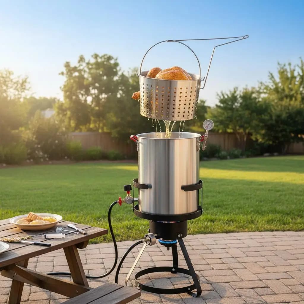Fornello a gas propano da 30 litri con friggitrice e vaporiera per feste in giardino, riunioni di famiglia, campeggio all'aperto, 5400