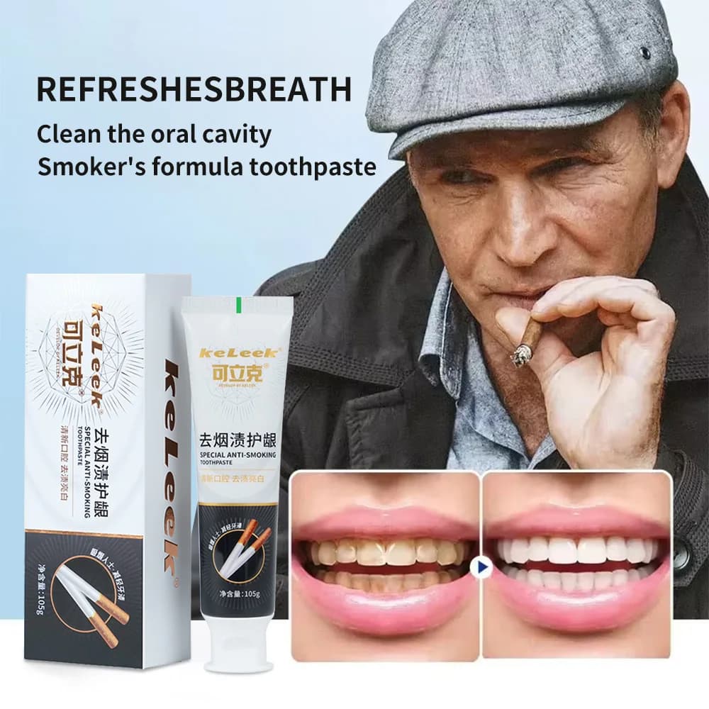Tooth whitening toothpaste, removes smoke stains, cleans breath, whitens teeth, dental instruments, fresh breath, keleek