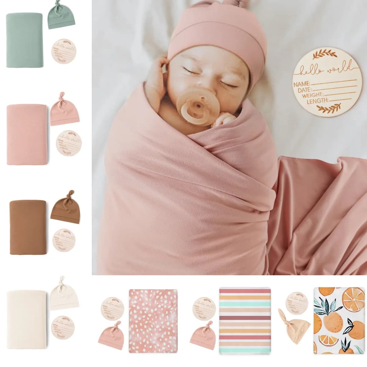 Newborn Baby Receiving Blanket with Matching Headband and Beanie Set Baby Swaddle Nursery Swaddle Wrap Set of 3 Baby Supplies