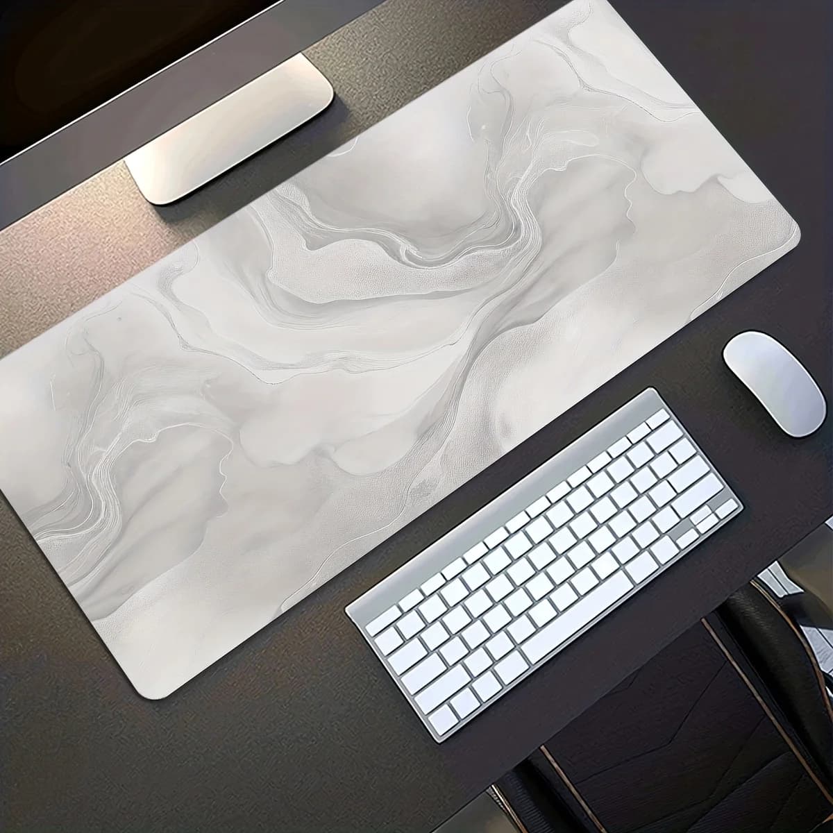 Tappetino per mouse da gaming e tappetino da scrivania grande in finto marmo bianco e grigio, base in gomma antiscivolo estesa, superficie resistente e lavabile