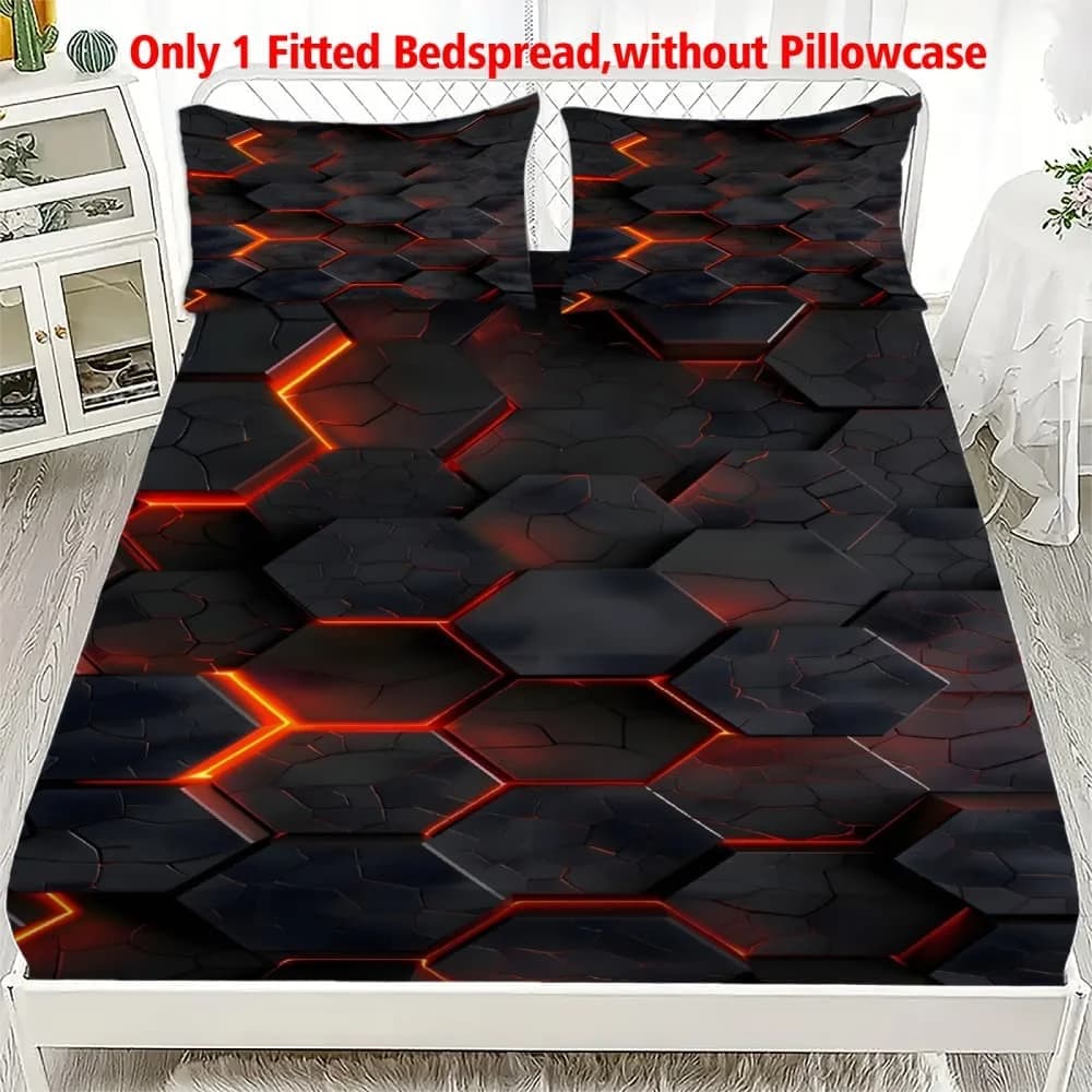 1 Pezzo Coprimaterasso Elasticizzato con Stampa 3D Effetto Lava Esagonale, Tasche Profonde, per Letti Singoli, Matrimoniali, Queen, King, Arredo Camera da Letto