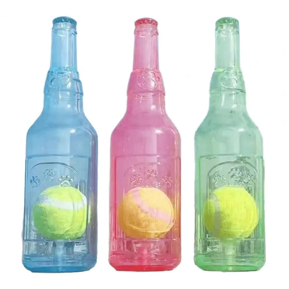 TPR Dog Chew Toy Bite-Resistant Built-in Tennis Ball Squeaky Dog Toy Beer Bottle Shape Floating Design Interactive Dog Toy