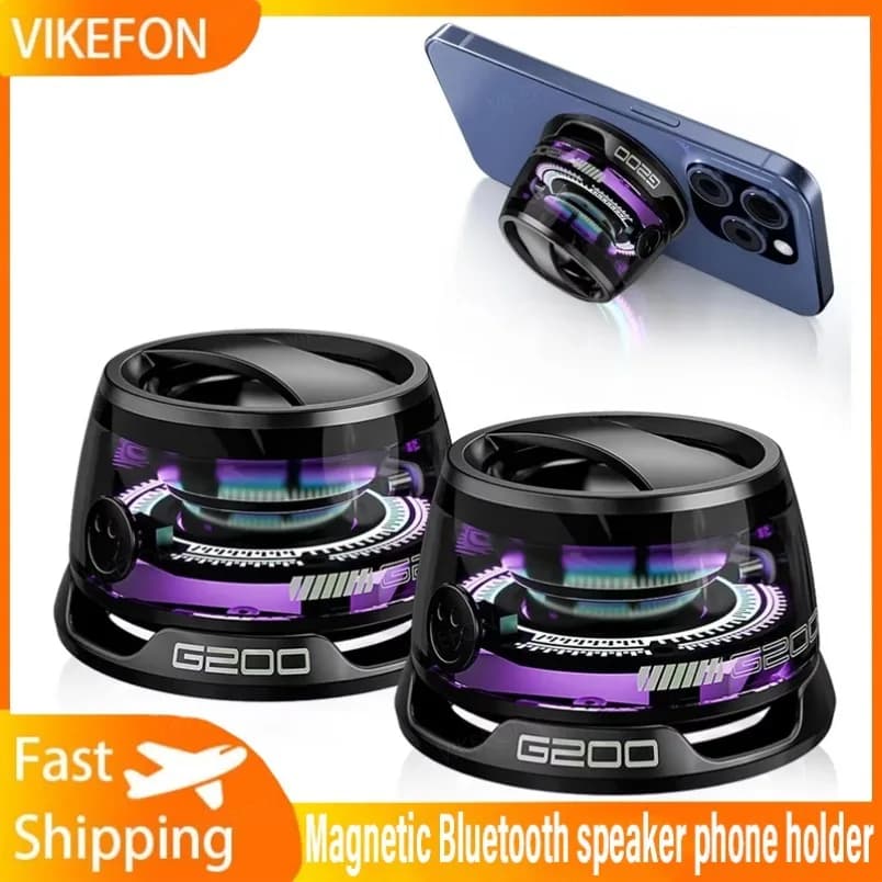 Outdoor Magnetic Bluetooth Speaker Wireless Portable Travel Stereo Speaker With RGB Color Light and Mini Phone Holder for ios