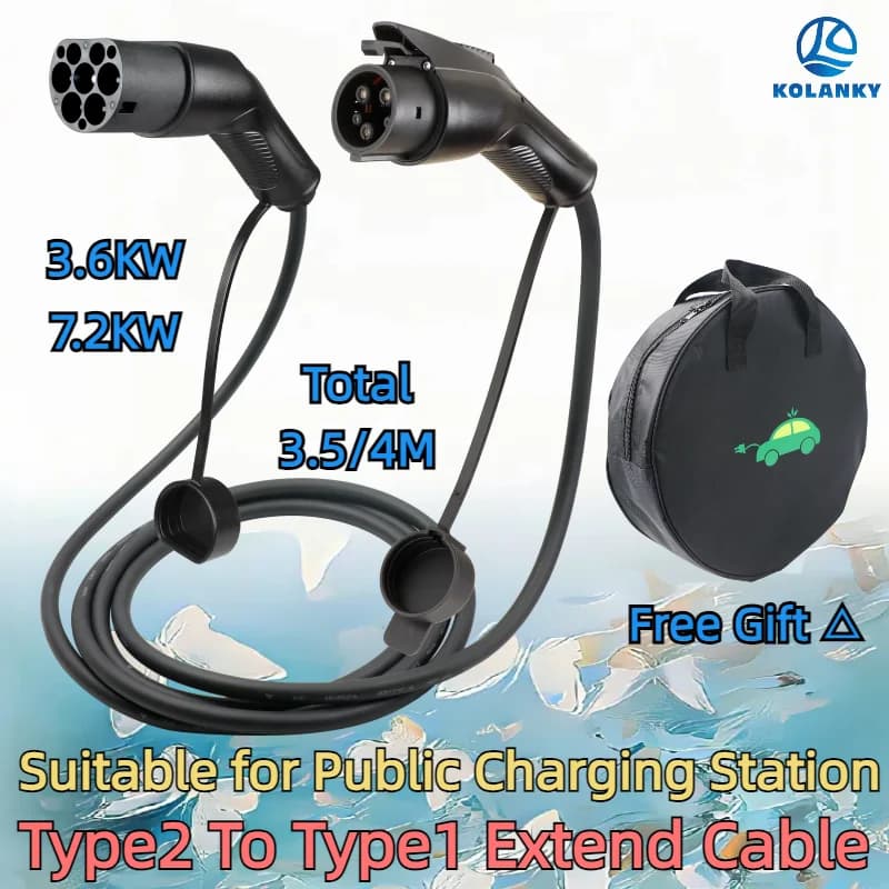 Cavo di ricarica per veicoli elettrici 16A 3.6KW/7.2KW, cavo EV da 3.5M/4M, da Tipo 2 a Tipo 1, per stazione di ricarica pubblica, connettore femmina-maschio