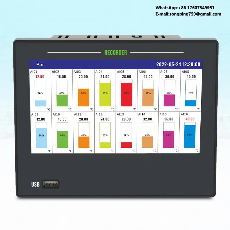 32 Channel Touch Screen Data Logger Controller RS485 Modbus USB for Voltage Temperature and Flow Data Logging test Instrument
