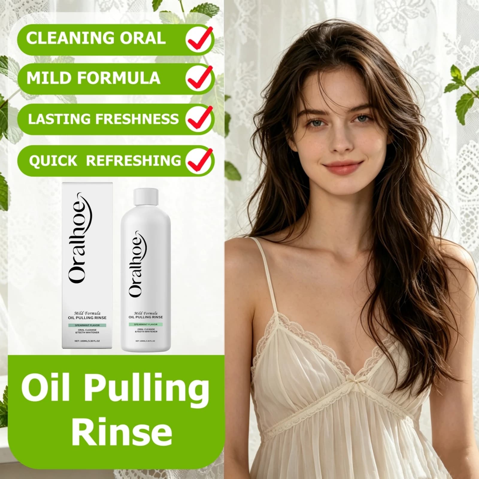 Collutorio Rinfrescante alla Menta, Formula Delicata per Pulizia della Placca e delle Macchie, Sbiancante per Denti, Igiene Orale, Alito Fresco, Cura Orale, Liquido per Risciacquo