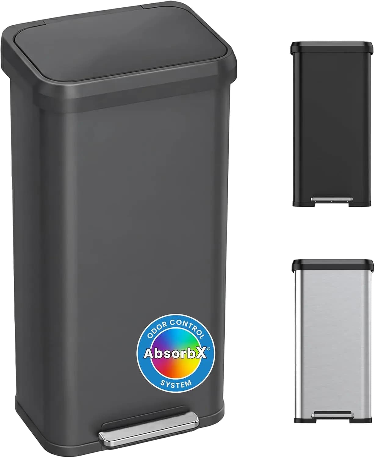 SoftStep Bidone per Riciclaggio da 75 L (20 Galloni) per Esterni e Interni, Grigio Opaco SS, Cestino a Pedale Resistente con Filtro Antiodore