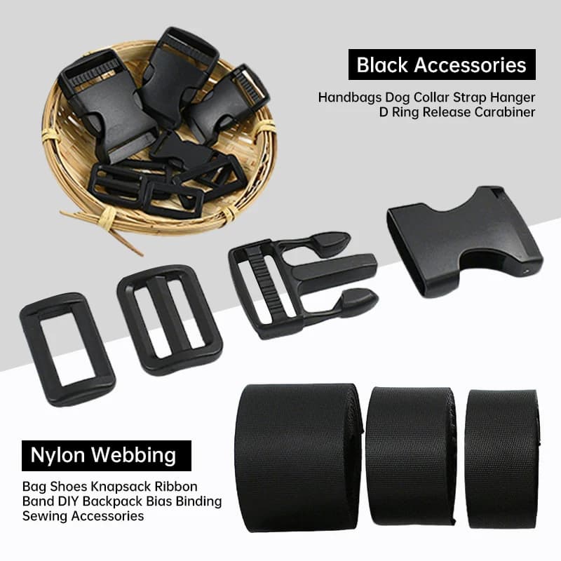 15/20/25/32/38/50mm Cinghia in tessuto Fibbie in plastica Moschettone Clip Borsa Fibbia a sgancio laterale Collare per cani Regolatore Anello scorrevole Gancio