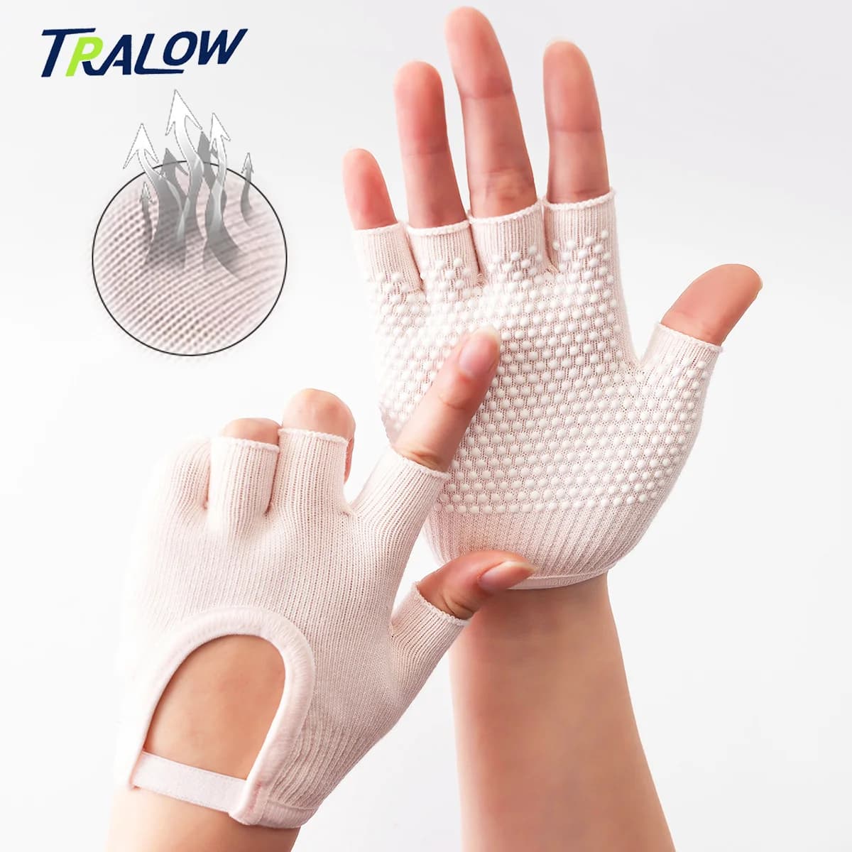 TRALOW 1 paio di guanti da yoga mezze dita leggeri e traspiranti con impugnatura antiscivolo per corsa, ciclismo, palestra e sport all'aria aperta
