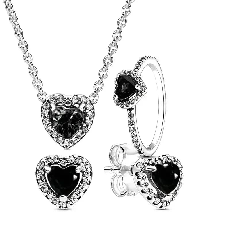 925 sterling silver heart-shaped ring necklace earrings sparkling luxury crystal women's jewelry set holiday surprise gift