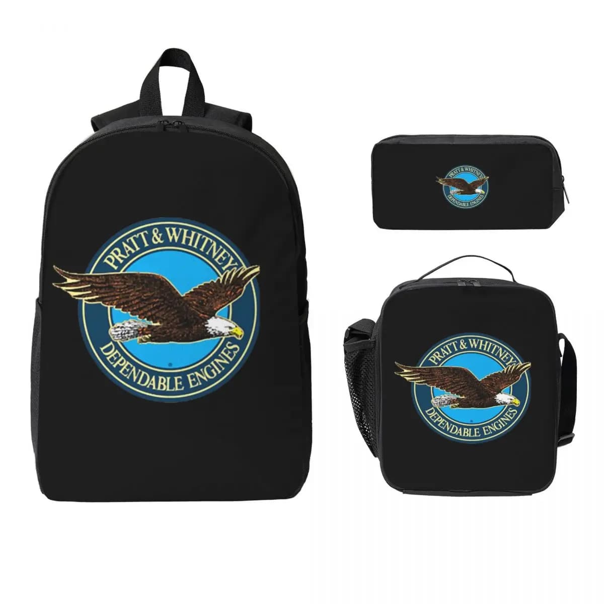 Pratt & Whitney Logo Motori affidabili Zaino Studente Ragazzi Ragazze BookBag Borsa da scuola Borsa da pranzo isolata 3ps Astuccio