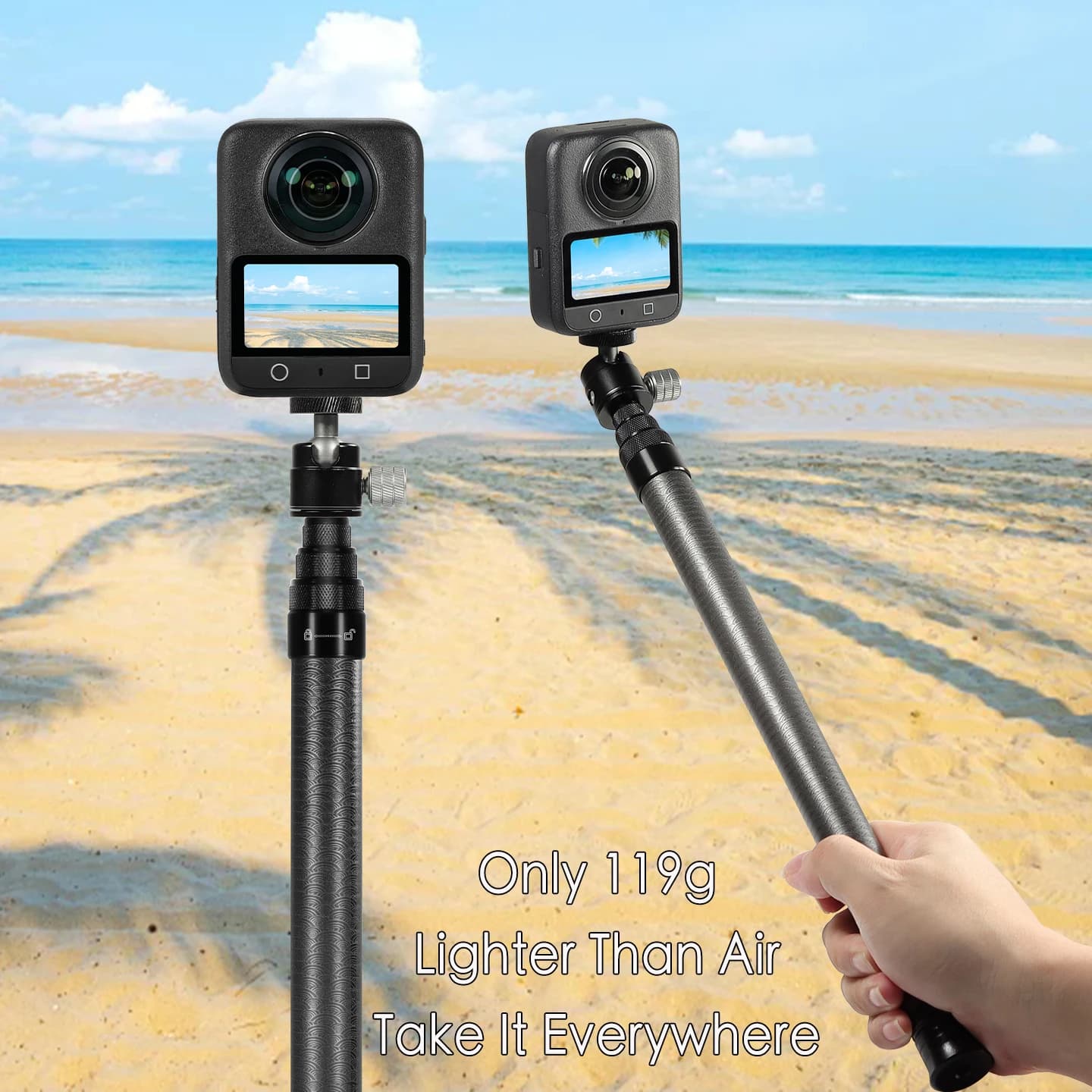Allungabile 1.5M/3M Invisibile In Fibra di Carbonio Monopiede Selfie Stick 360 BallHead per DJI Osmo 360 Panoramica Insta360 X5 GoPro Camera