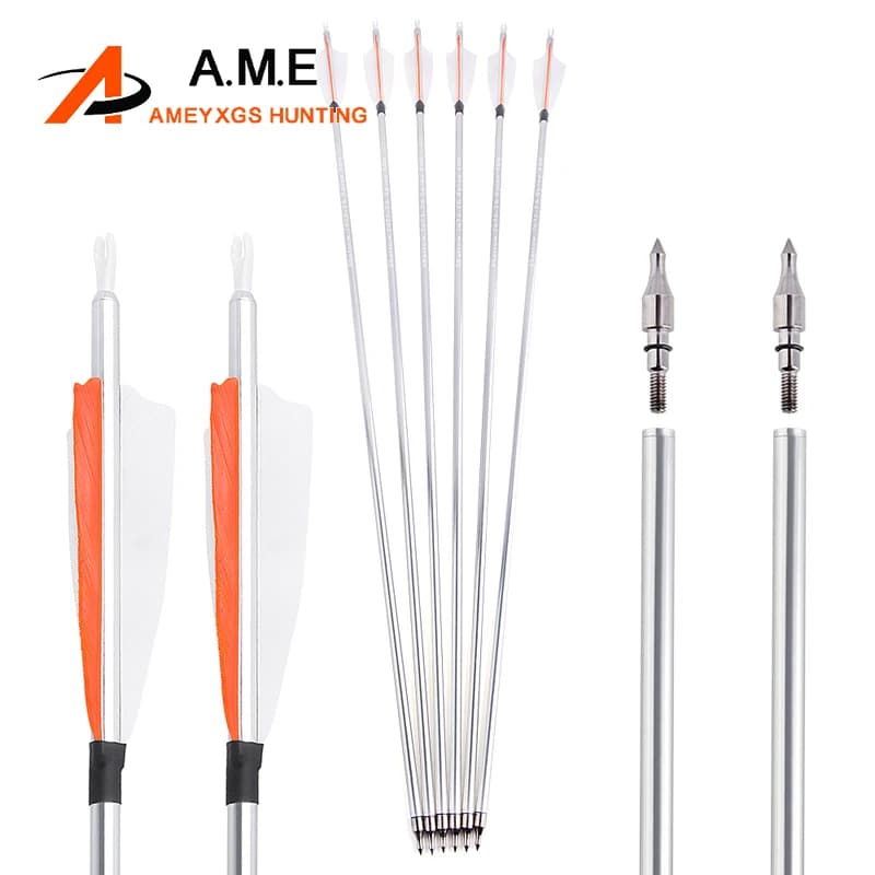 6/12 pezzi da 31,5 pollici colonna vertebrale 500 frecce in alluminio diametro esterno 7,6 mm 4 "piuma di tacchino per arco ricurvo composto tiro con l'arco tiro al bersaglio caccia