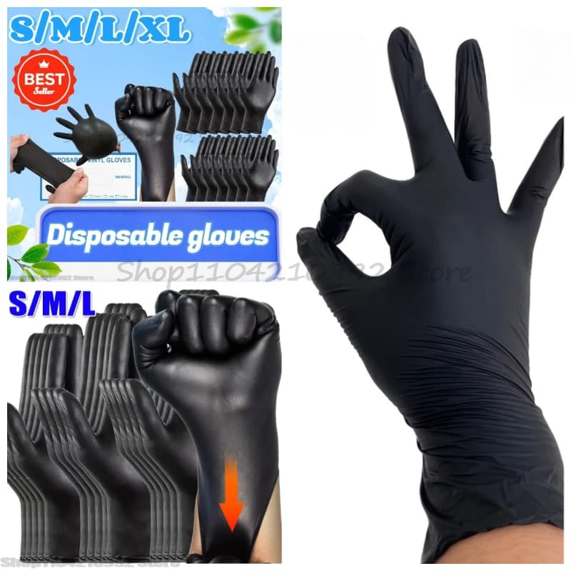 Guanti in Nitrile Neri, Guanti Impermeabili per Pulizie Domestiche, per Capelli, Tatuaggi, Unghie, Animali Domestici, Doccia, Strumenti di Pulizia, Guanti Monouso