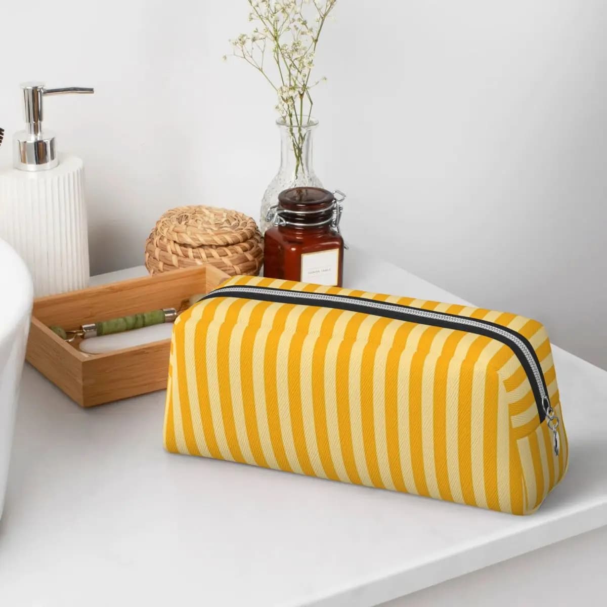 Striped Vertical 2 Yellow Pencil Cases for Students Gifts Pen Box Pencil Bag Pencil Pouch Storage Stationery Supplies