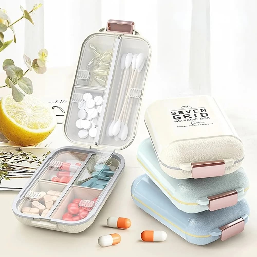 New Premium Portable Container for Weekly Pills, Organizer with 7 Departments for Vitamins, Fish Oils and Supplements