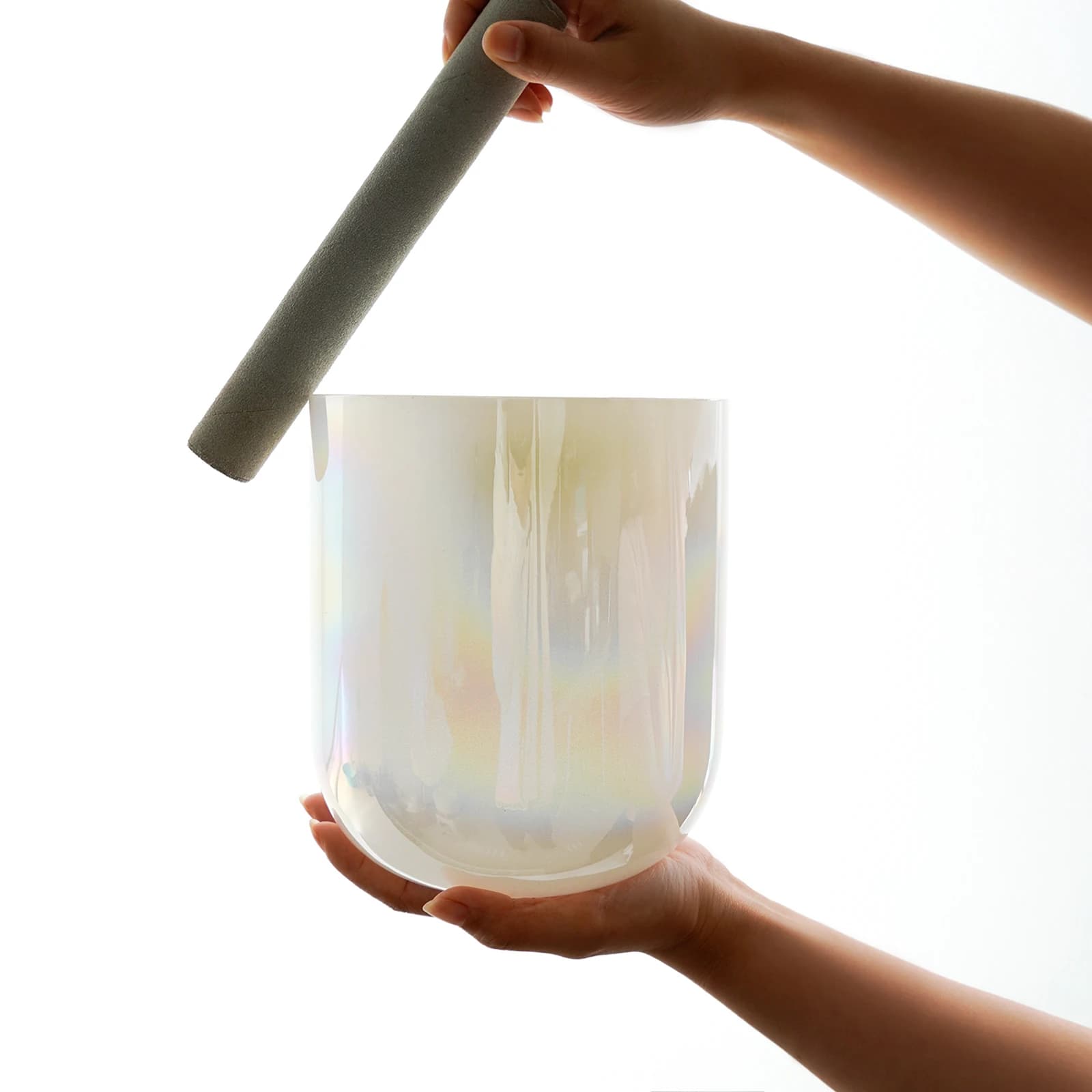 Hye-eun 6 Inch Pearl White Clear Cosmic Light Quartz Crystal Singing Bowl for Meditation and Sound Healing with Suedce Stick