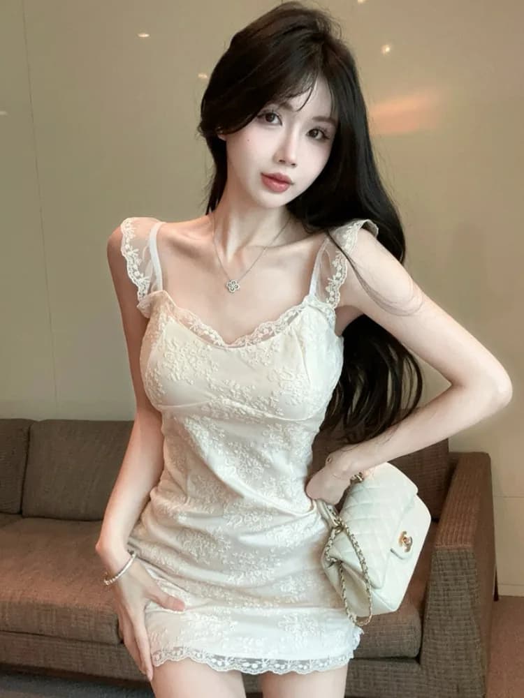 Elegante Abito Halter con Pizzo Donna Estate 2026, Vestito Bodycon Snellente Stile Francese per Damigella d'Onore, Modello Dolce e Piccante