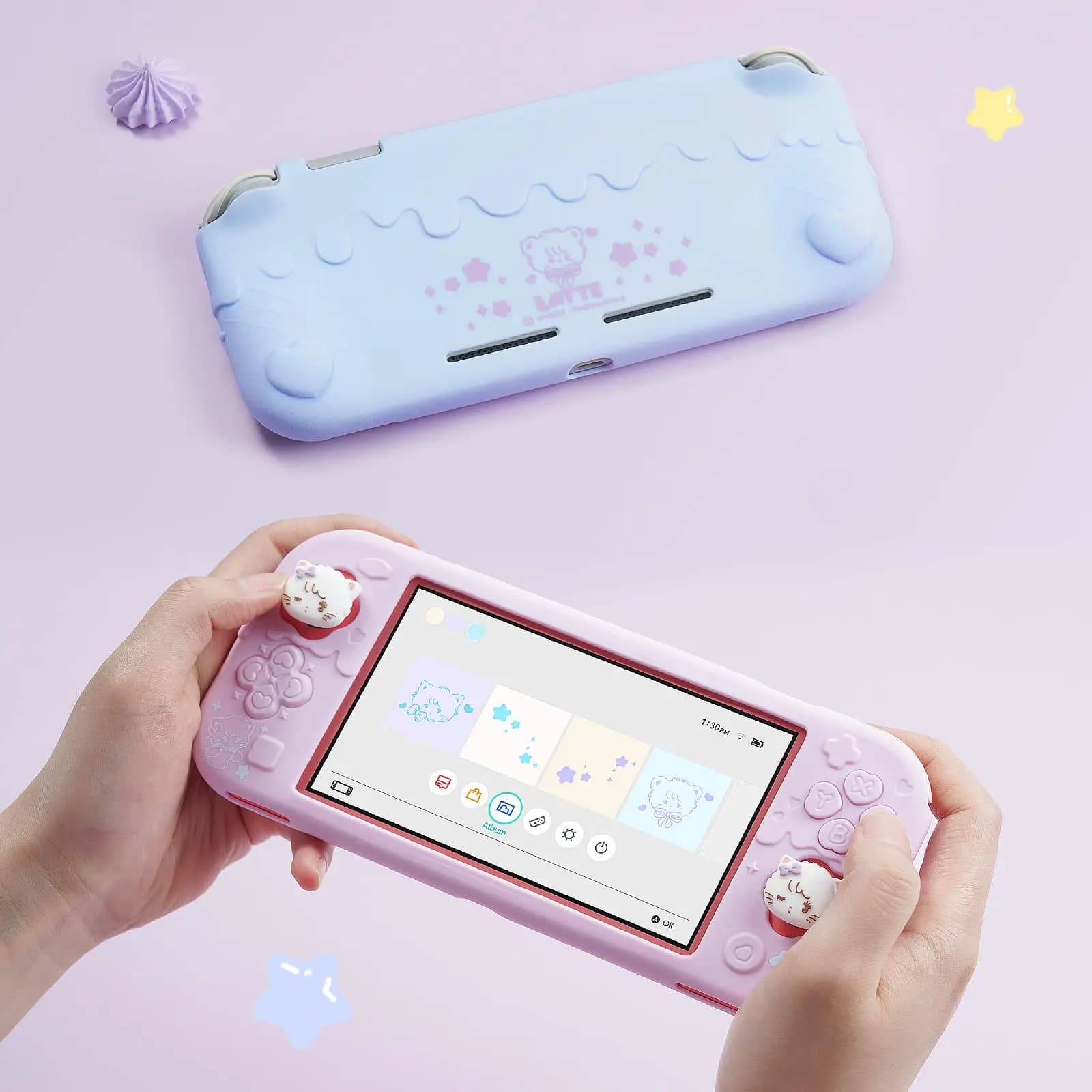 GeekShare Guscio protettivo in silicone Mikko compatibile con Switch Lite, custodia morbida per gelato con 2 cappucci per pollice