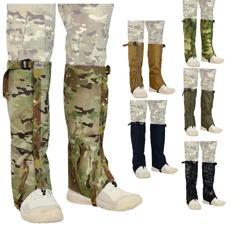 Ghette tattiche per gambe Ghette alte Ghette Protezione per il ginocchio Tessuto in nylon antistrappo Zip a figura intera Traspirante Escursione da campeggio