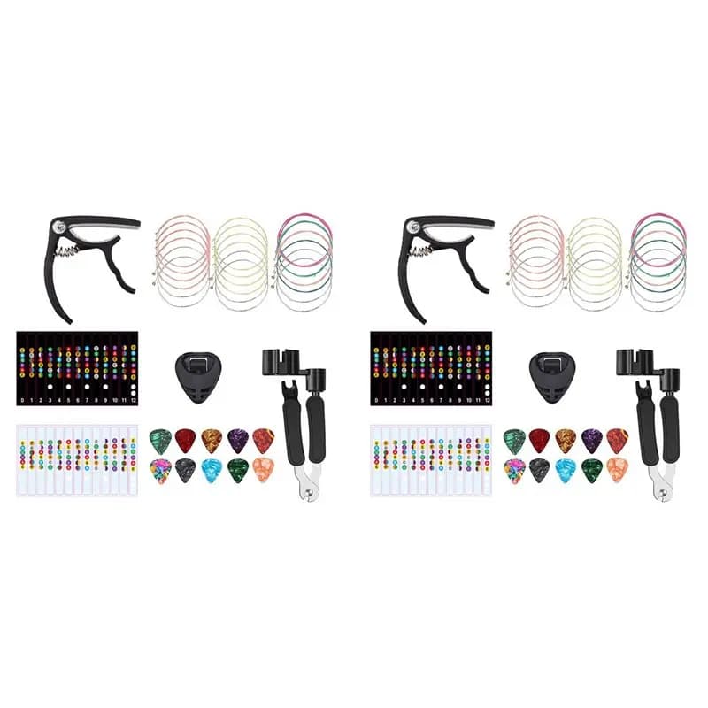 A06F-36PCS Guitar Strings Kit,Acoustic Guitar Changing Tool,Acoustic Strings,Guitar Picks,Capo,Scale Stickers,Picks Holder