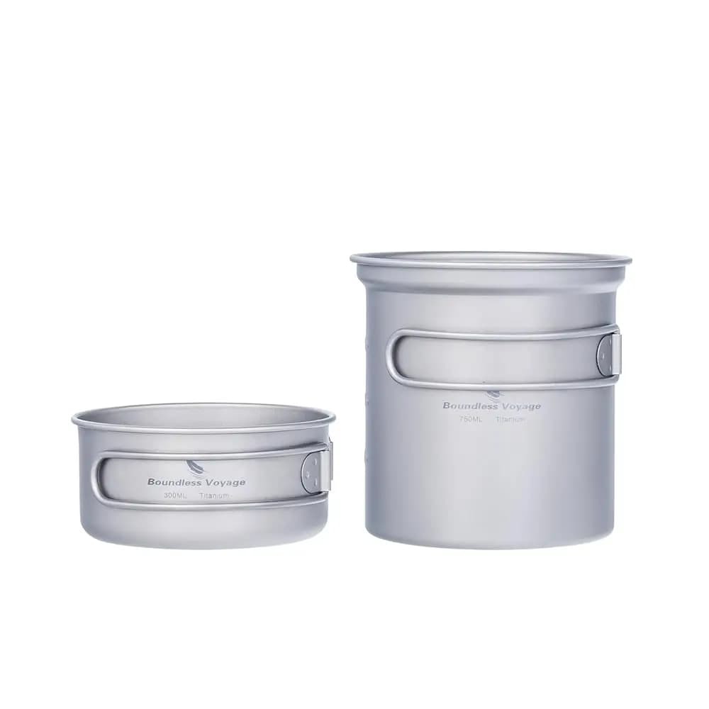 Set da Cucina per Campeggio in Titanio, Pentole Ultraleggere per Picnic all'Aperto con Manico Pieghevole, Set di Pentole e Padelle Portatili e Durevoli