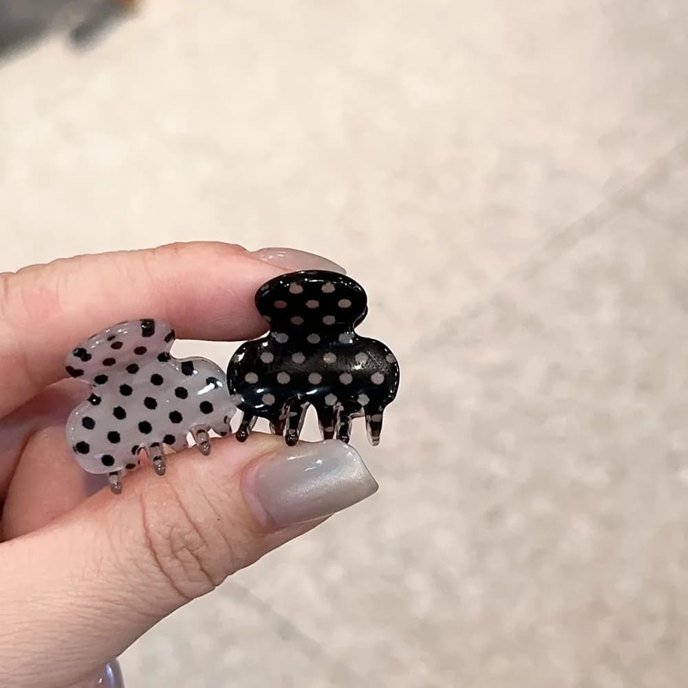 Mini fermaglio per capelli a pois bianchi e neri, fermaglio per chignon semi-arricciato, accessorio per capelli alla moda, fermaglio per capelli sfusi