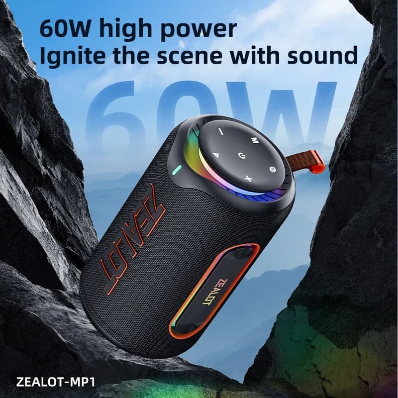 ZEALOT-MP1 Altoparlante Bluetooth portatile Altoparlante esterno da 60 W Bluetooth 5.4 con IPX6 impermeabile, 10 ore di riproduzione, per escursioni in campeggio