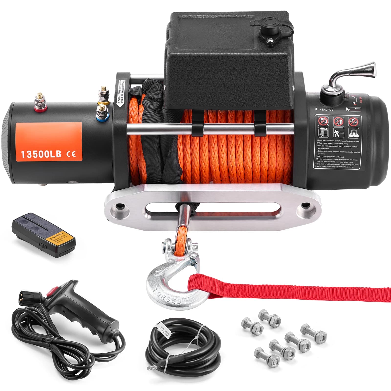 SucceBuy 13500-pound electric truck with 80-foot synthetic rope, wireless remote control and wired towing off-road