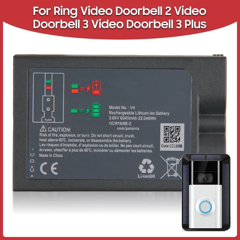 Batteria di ricambio Premium V4 per Ring Video Doorbell 2 Videocitofono 3 Videocitofono 3 Plus J743 6040mAh Lunga durata