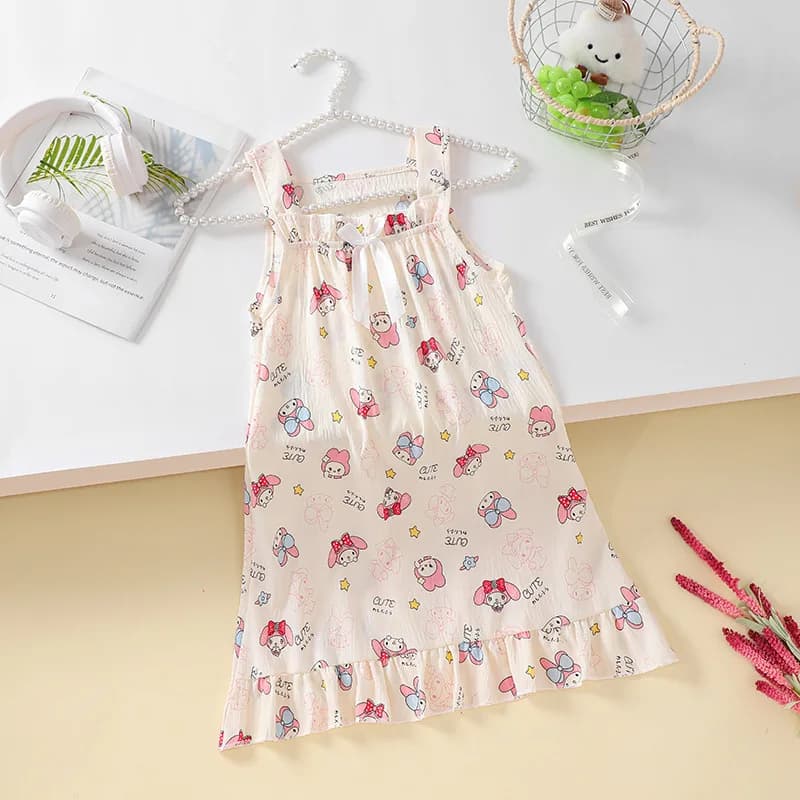 Vestito da notte senza maniche con stampa Anime Hello Kitty per ragazze, Sanrio New My Melody, pigiama estivo morbido e carino per bambini