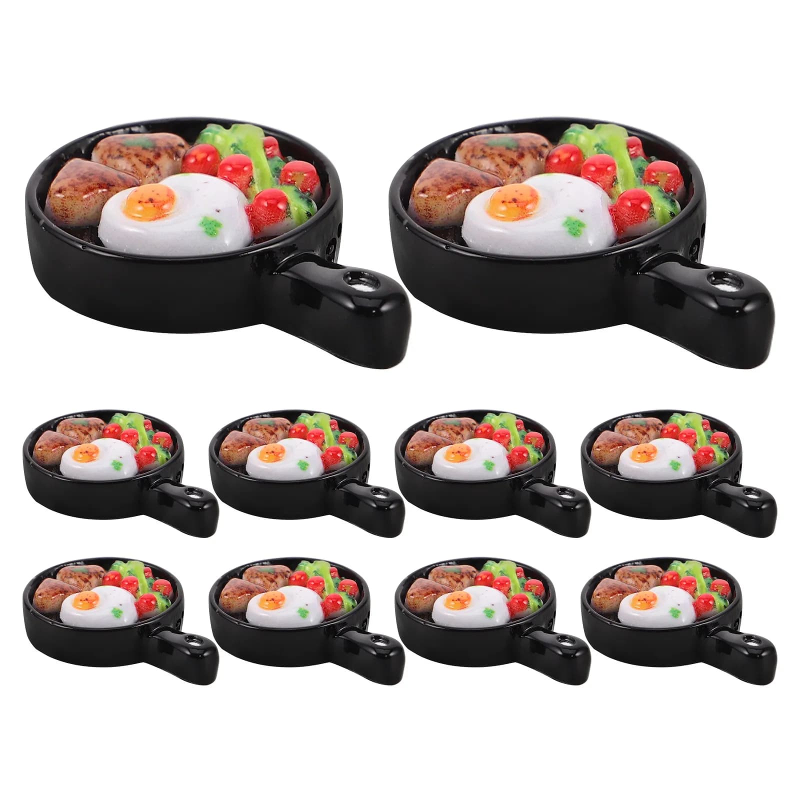 Set Colazione in Miniatura da 10 Pezzi, Padella Realistica con Uovo Fritto e Bistecca per Decorazione Casa delle Bambole, Gioco di Simulazione Cucina
