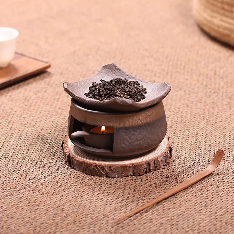 Premium Aromatherapy Candle Warmer & Tea Roasting Stove, Cedar Wood Incense Burner, Dry Herb Diffuser for Home Decor.