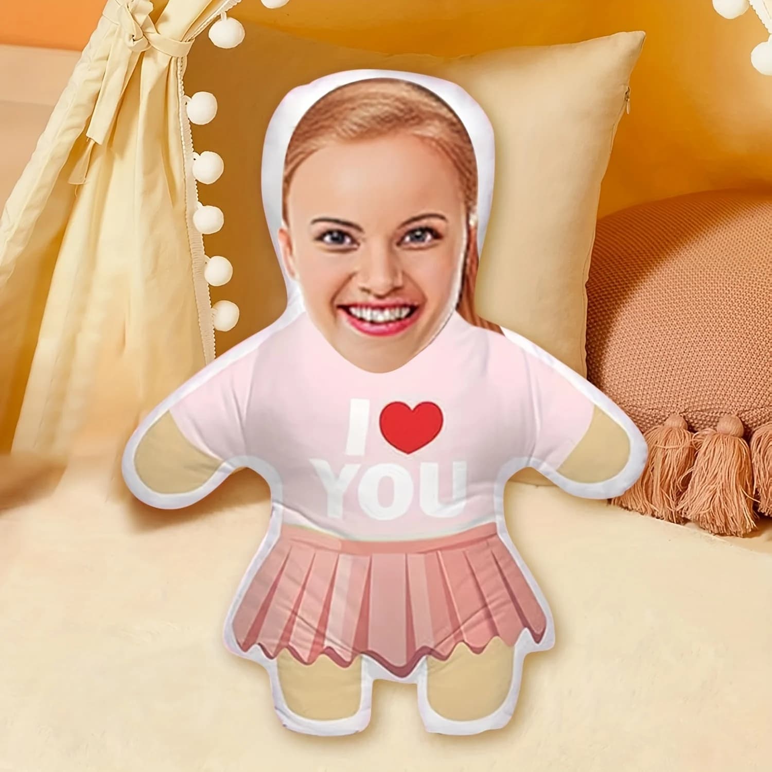 1 cuscino umanoide con foto del viso, cuscino personalizzato come regalo per amici e familiari, divertente design a forma di bambola per compleanni e anniversari