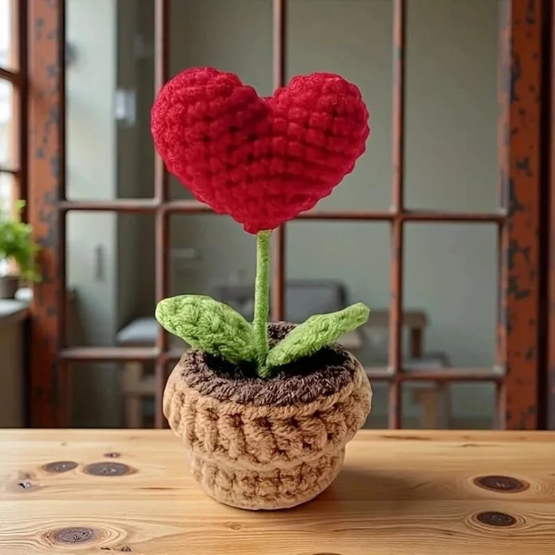 1pc Thanksgiving Gift Heart-Shaped Potted Plant Handmade Woven Artificial Flower Decoration Small Decorative Item for Home Decor