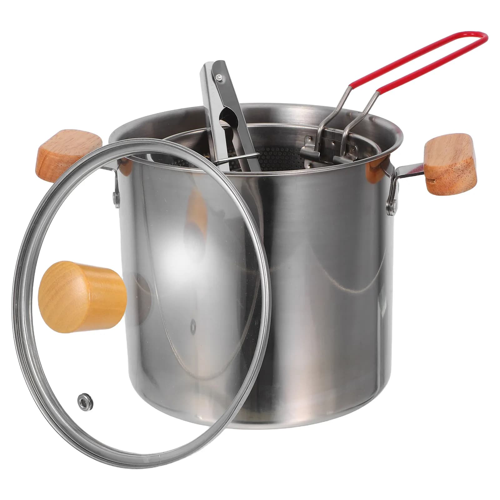 Pentola Friggitrice Profonda in Acciaio Inossidabile da 3L con Doppio Manico e Cestello, Ideale per Friggere, Bollire e Stufare - Uso Cucina