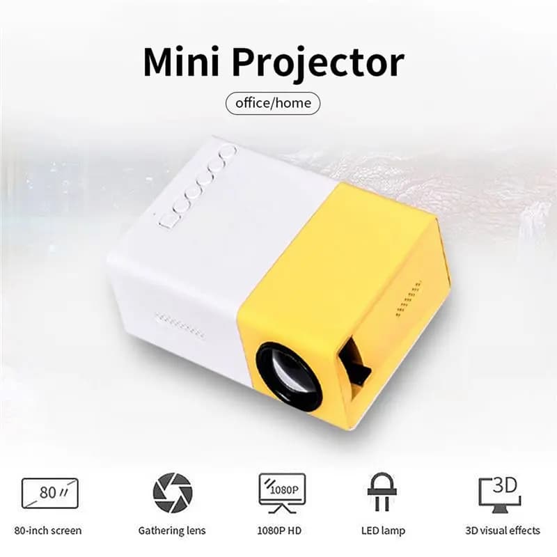Proiettore Mini LED Multifunzionale per Aula Scolastica, Wireless 1080P HD con Spina USA, Giallo-Bianco