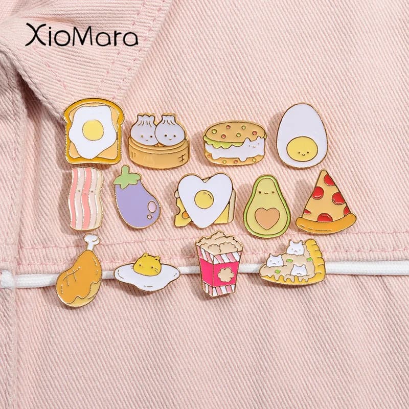 Carino Cupcake Dessert Smalto Pin Waffle Torta Pizza Toast Verdura Frutta Spille Risvolto Zaino Gioielli Regalo Per I Bambini Amici
