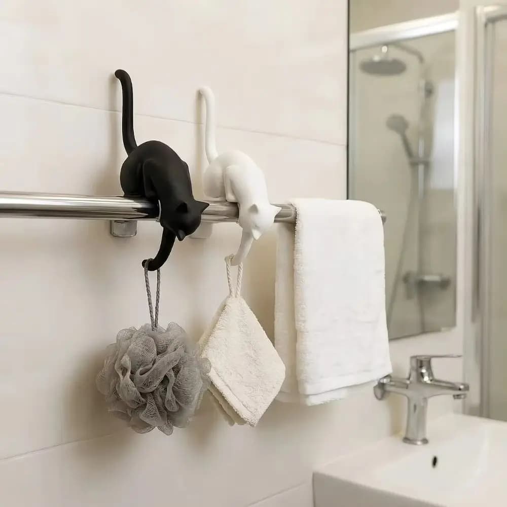 Adhesive Wall Hooks Cat Tail Hooks Adhesive Backing Shelf Edge Design Animal Shape Hooks No Drill Cat Shape