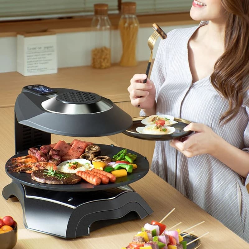 Griglia Elettrica Senza Fumo, Forno Barbecue Elettrico 220V/110V, Piastra per Grigliare a Onde Infrarossi Migliorata, Macchina con Lampada Magica