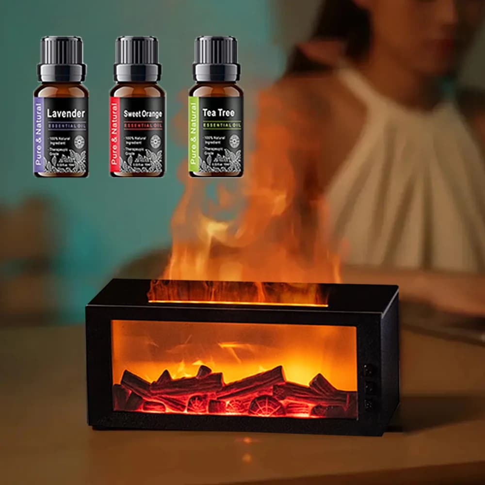 Umidificatore con Effetto Caminetto, Diffusore di Aromi e Oli Essenziali, con Timer, Telecomando e Luce Notturna Colorata per Casa