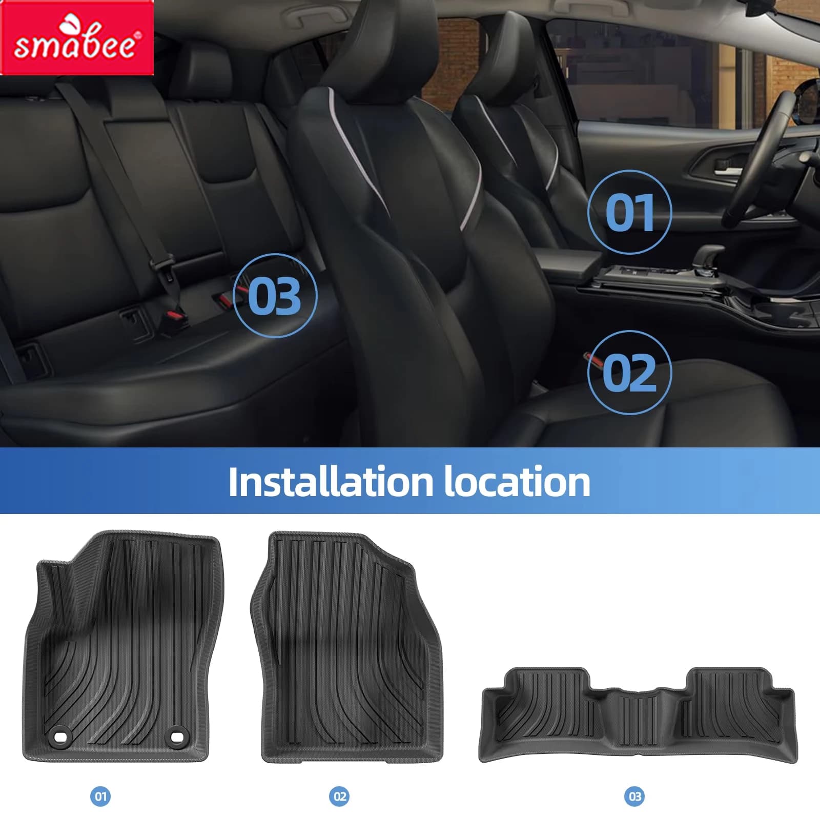 Smabee Left Hand Drive for Toyota C-HR CHR 2018-2024 TPE Car All-Weather Floor Mats Cargo Liner Trunk Backrest Liner Accessories