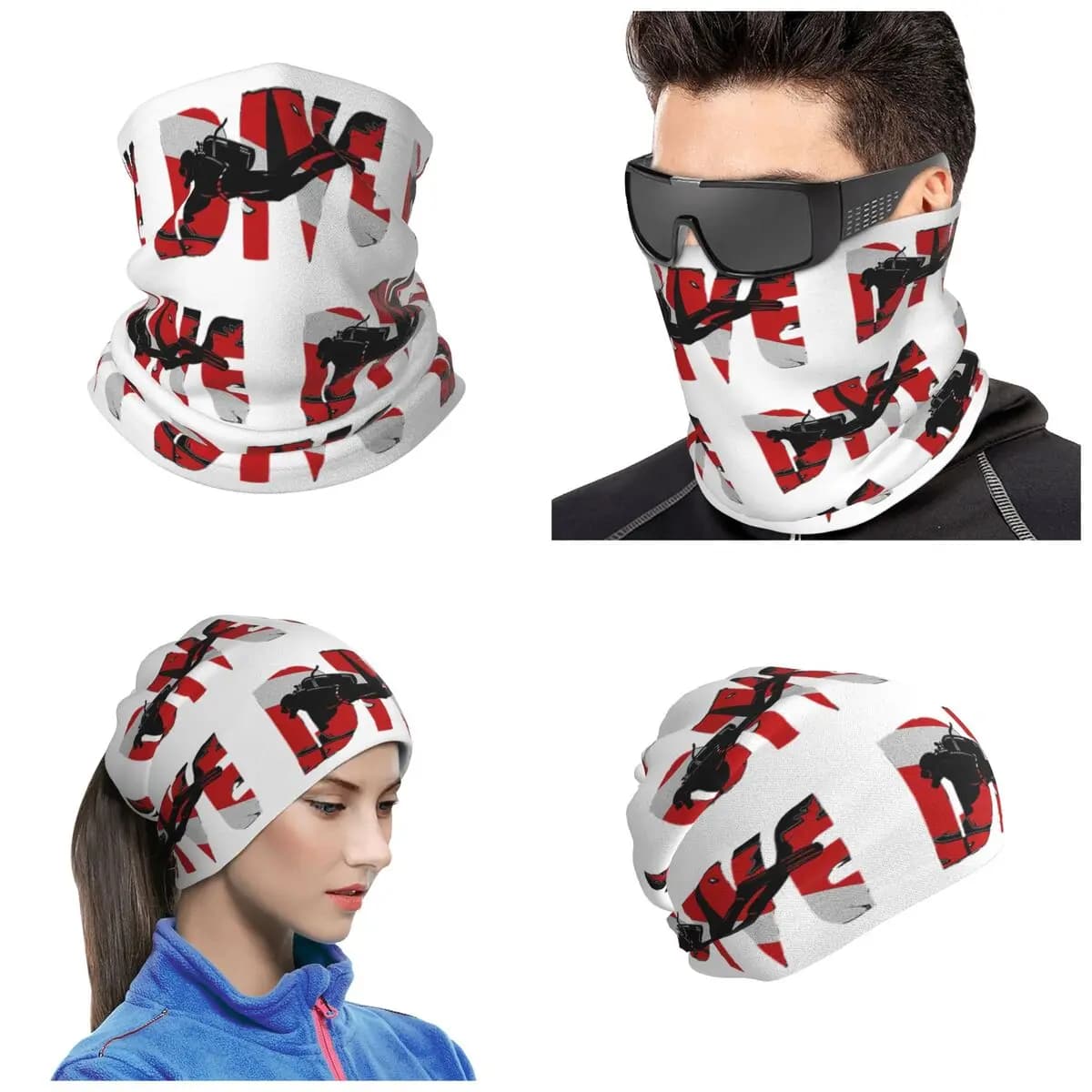 Scuba Diving Dive Diver Sea Snorkeling Sports Bandana Neck Gaiter Printed Mask Scarf Warm Cycling Scarf Unisex Adult Washable
