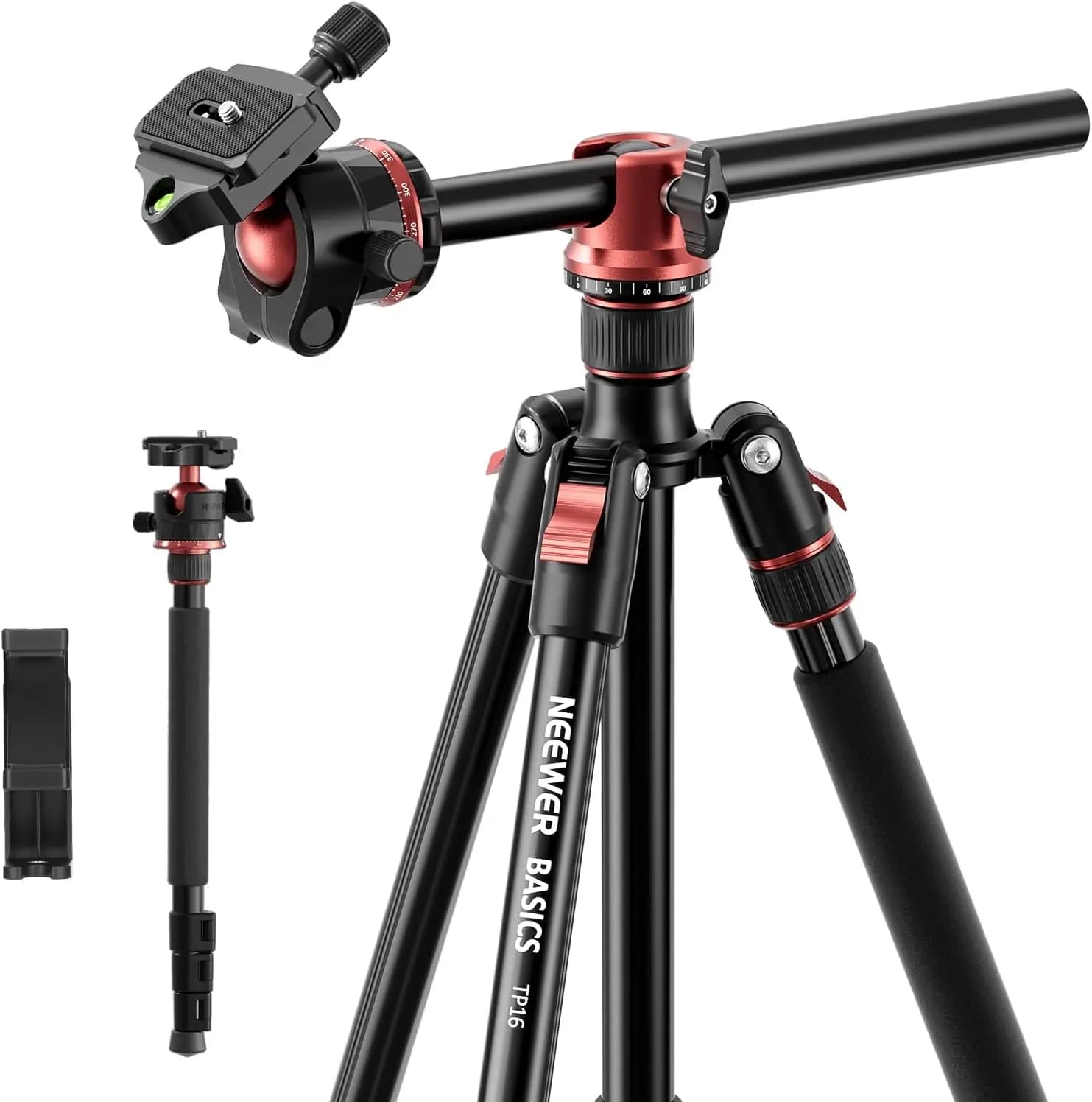 Monopiede treppiede per fotocamera da 70,9" con testa a sfera, sgancio rapido per DSLR e telefono, carico massimo di 17,6 libbre