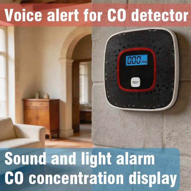 Voice carbon monoxide detector - Home recreational vehicle CO gas monitor - Toxic gas LED display detector - Battery-powered